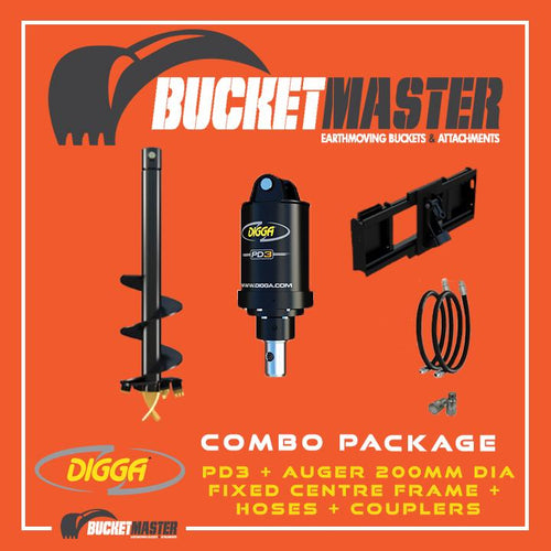 DIGGA AUGER COMBO PACKAGE - PD3 AUGER DRIVE+200Di AUGER +FIXED CENTRE FRAME - FOR SKID STEER