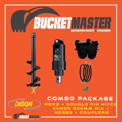 DIGGA AUGER COMBO PACKAGE - PDX2 AUGER DRIVE+200Di AUGER +DOUBLE PIN HITCH - FOR EXCAVATOR