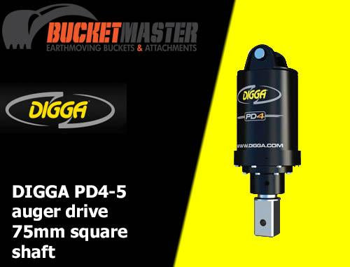 DIGGA PD4-5 AUGER DRIVE - 75mm Square Shaft, Suits-EXCAVATOR, SKID STEER, LOADER, BOBCAT