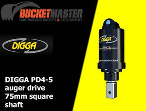 DIGGA PD4-5 AUGER DRIVE - 75mm Square Shaft, Suits-EXCAVATOR, SKID STEER, LOADER, BOBCAT