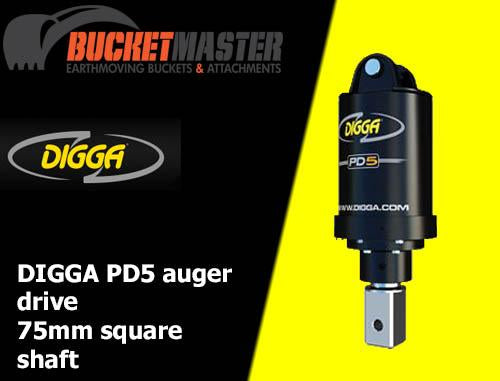 DIGGA PD5 AUGER DRIVE - 75mm Square Shaft, Suits-EXCAVATOR, SKID STEER, LOADER, BOBCAT