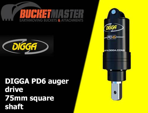 DIGGA PD6 AUGER DRIVE - 75mm Square Shaft, Suits-EXCAVATOR, SKID STEER, LOADER, BOBCAT